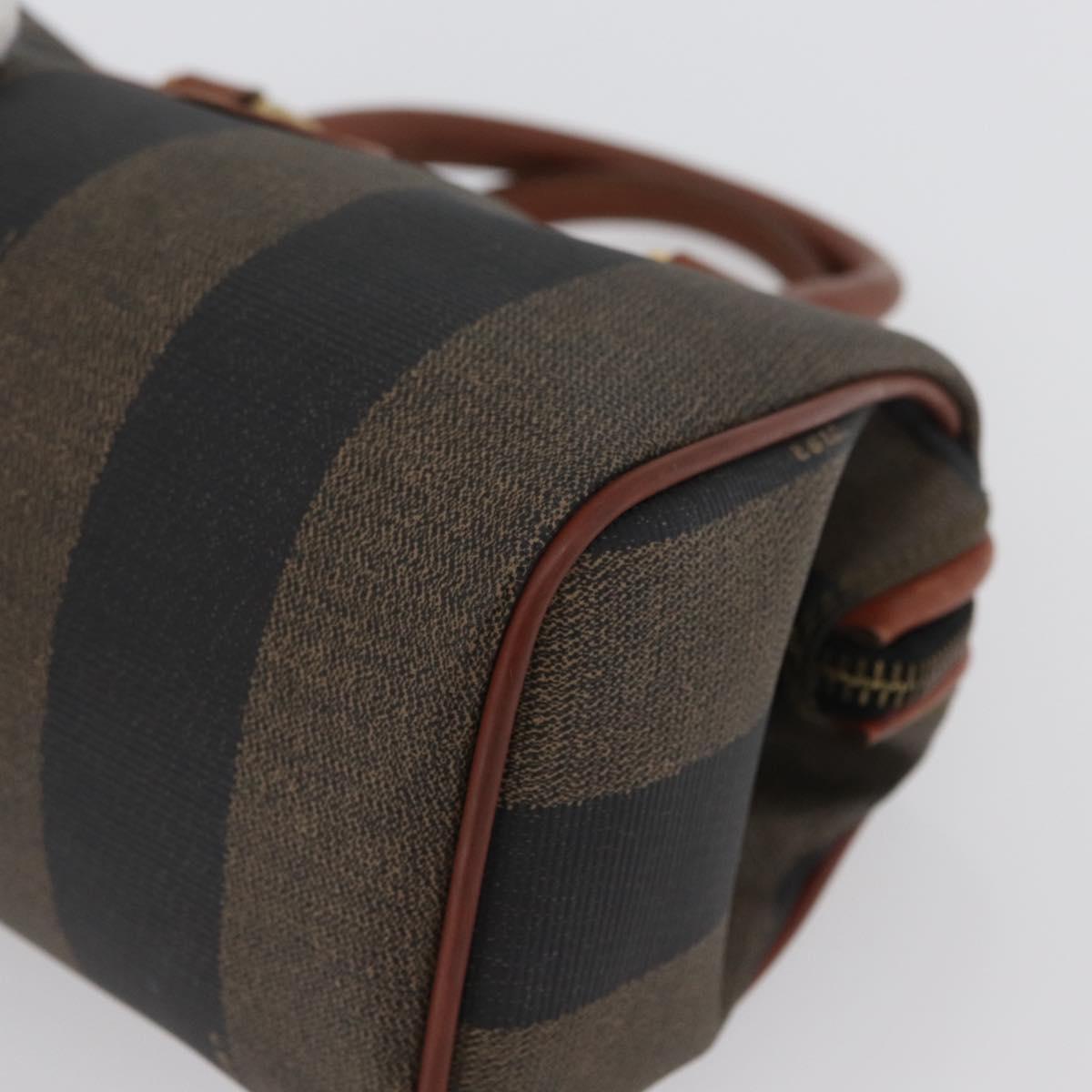 FENDI Pecan Canvas Mini Hand Bag PVC Brown Black Auth mr2003
