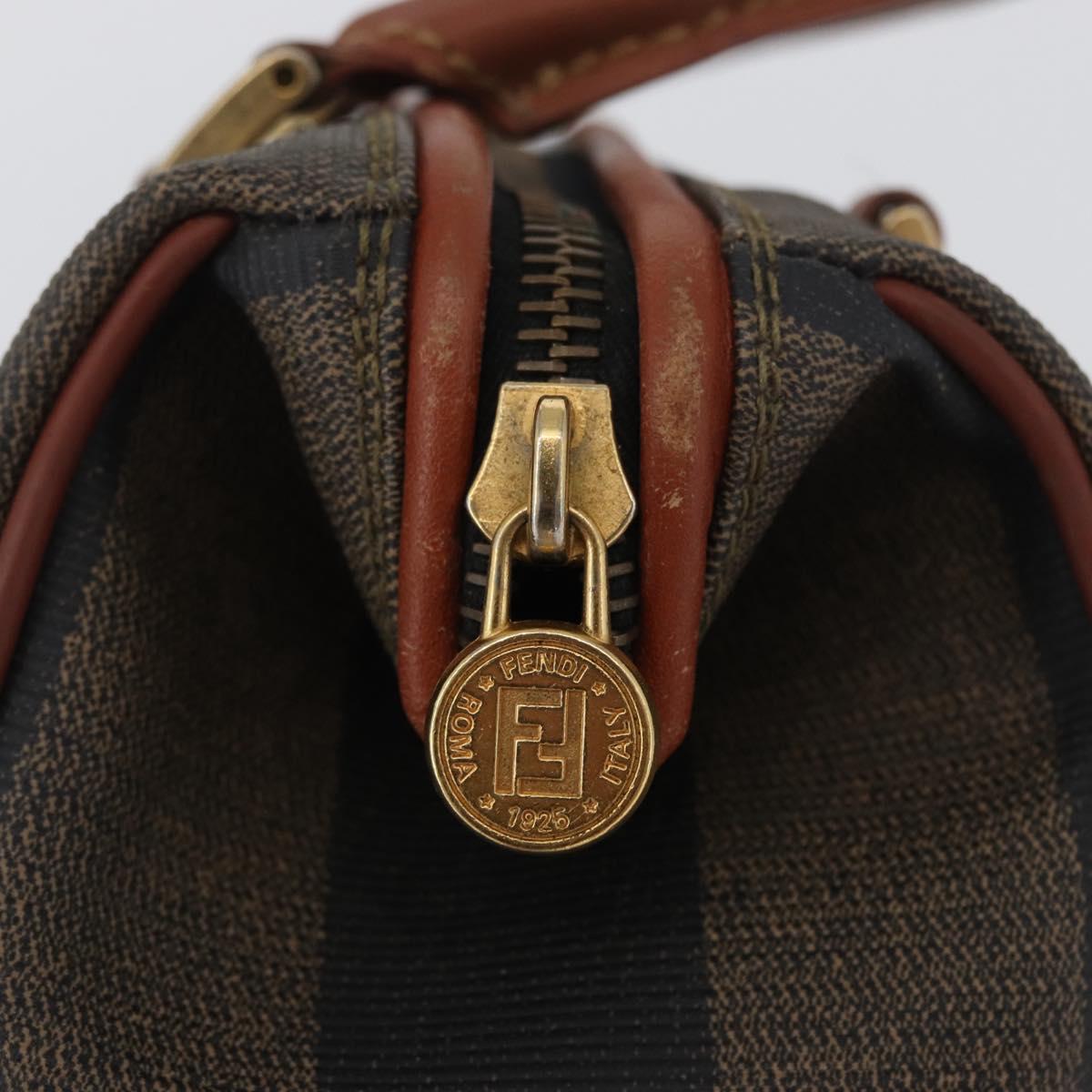 FENDI Pecan Canvas Mini Hand Bag PVC Brown Black Auth mr2003