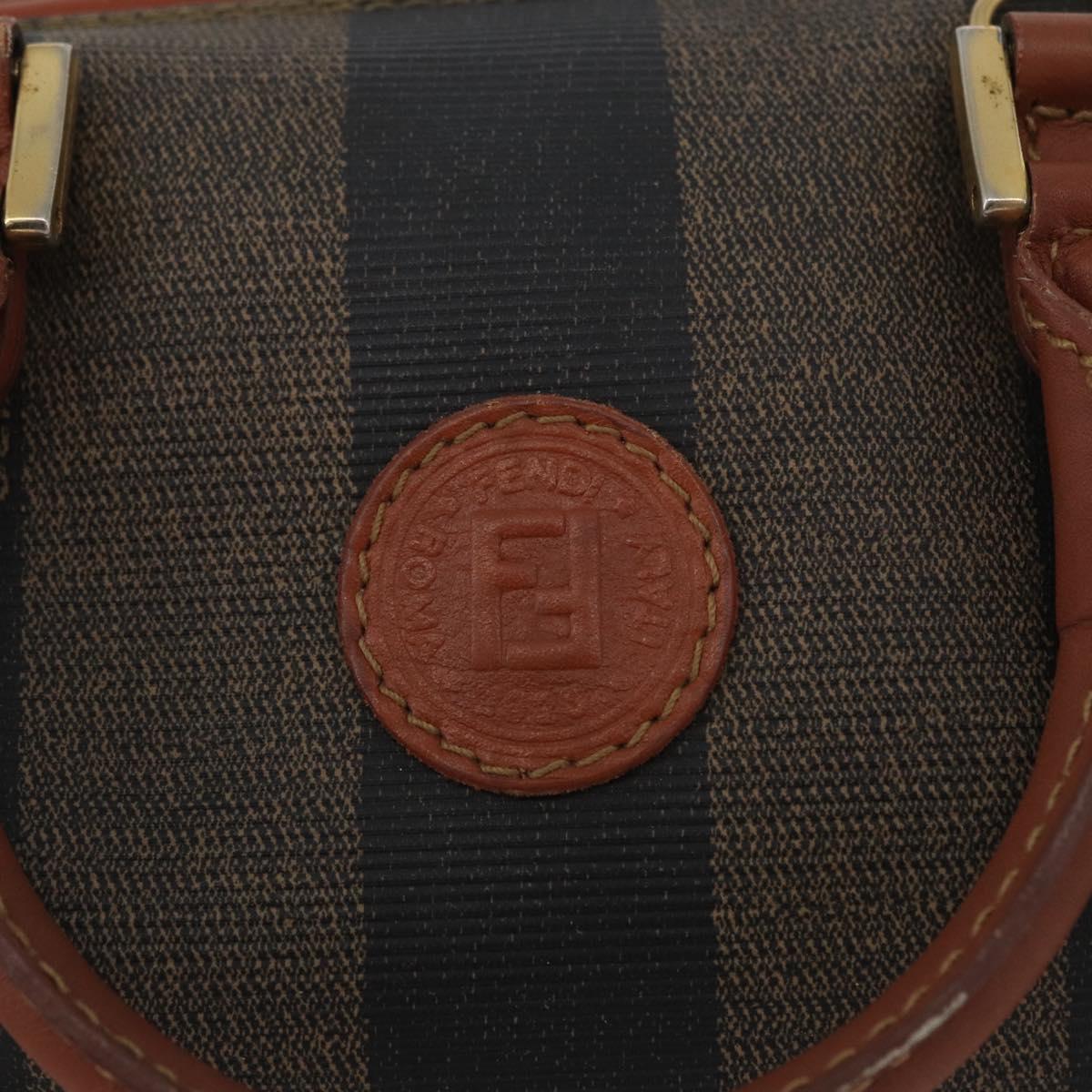 FENDI Pecan Canvas Mini Hand Bag PVC Brown Black Auth mr2003