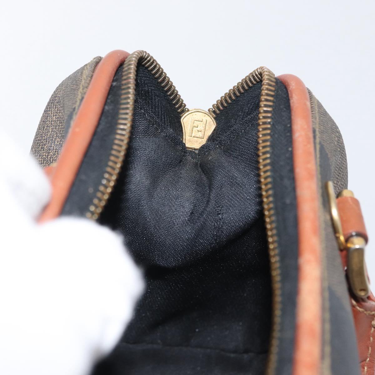 FENDI Pecan Canvas Mini Hand Bag PVC Brown Black Auth mr2003