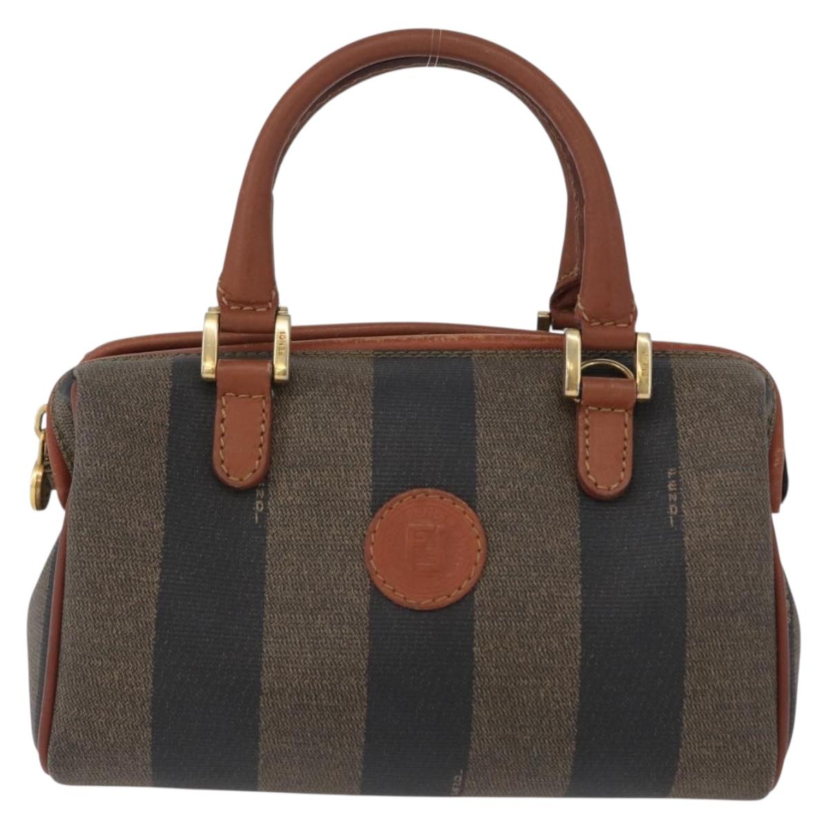 FENDI Pecan Canvas Mini Hand Bag PVC Brown Black Auth mr2003