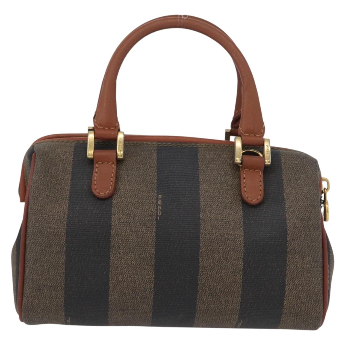 FENDI Pecan Canvas Mini Hand Bag PVC Brown Black Auth mr2003
