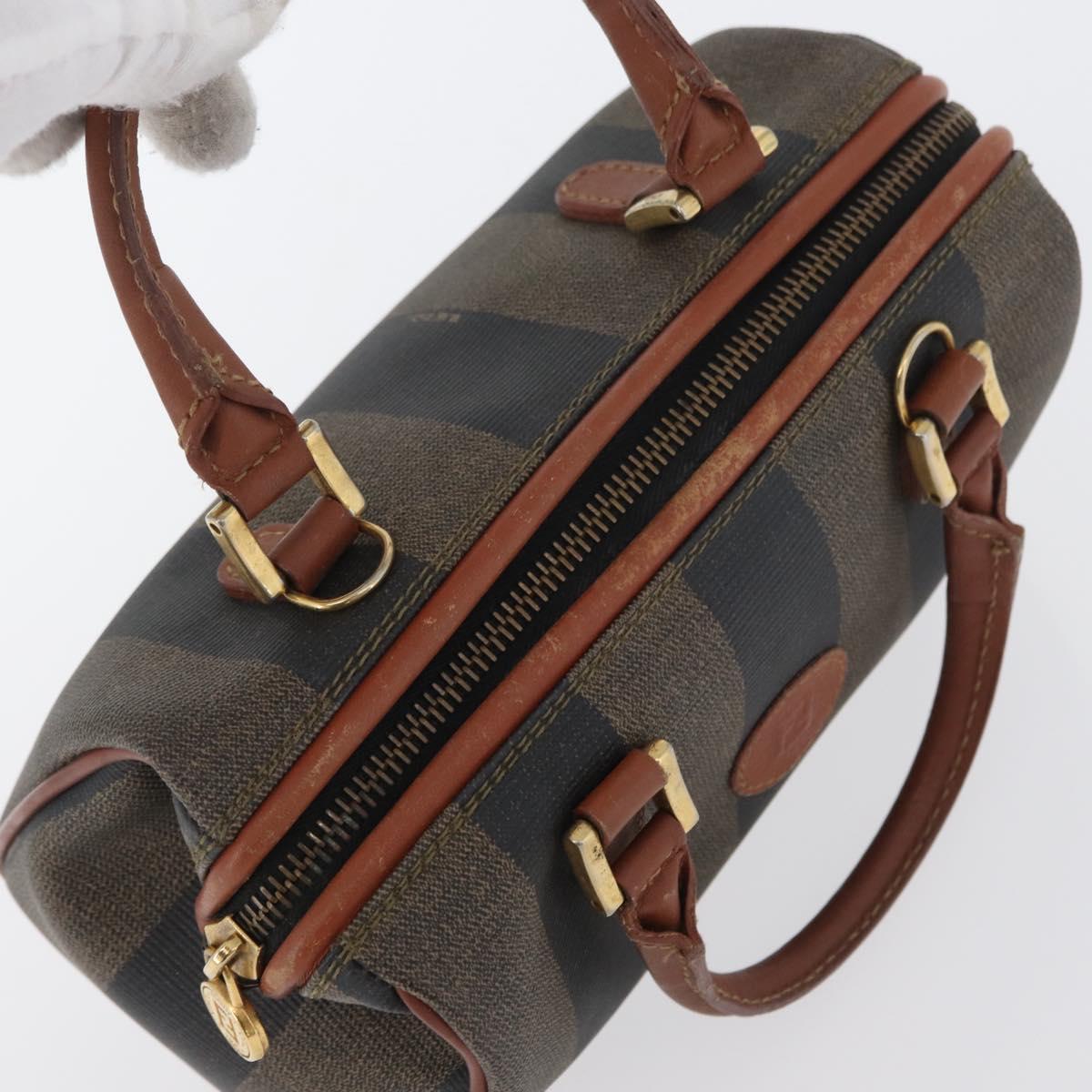 FENDI Pecan Canvas Mini Hand Bag PVC Brown Black Auth mr2003