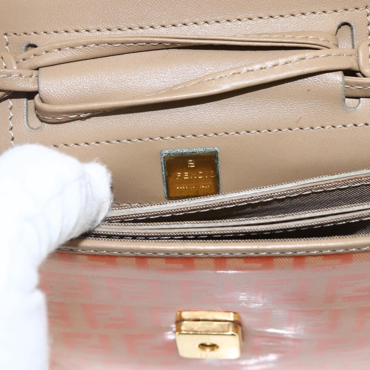 FENDI Zucchino Canvas Shoulder Bag Coated Canvas Orange Gold Auth mr2007
