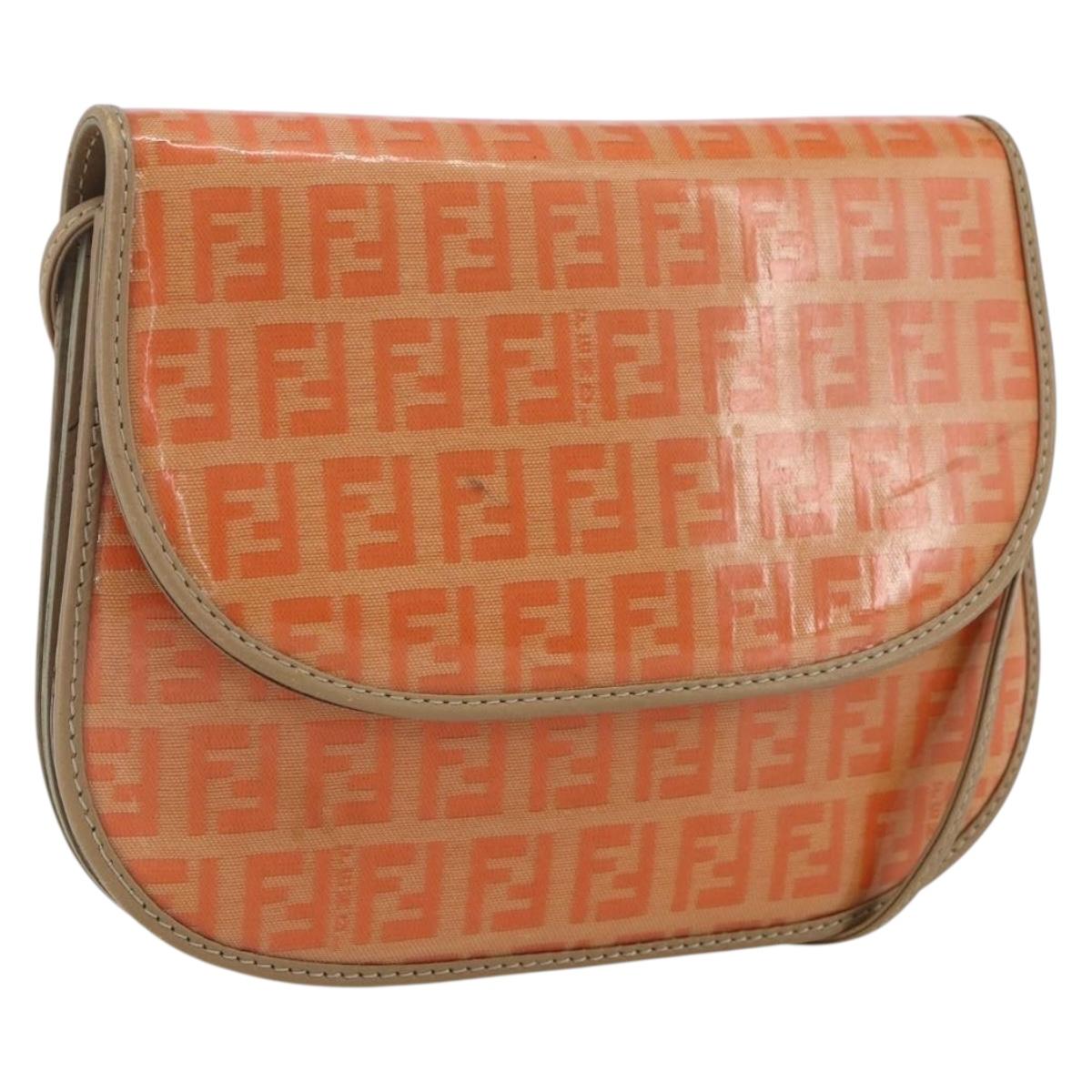 FENDI Zucchino Canvas Shoulder Bag Coated Canvas Orange Gold Auth mr2007