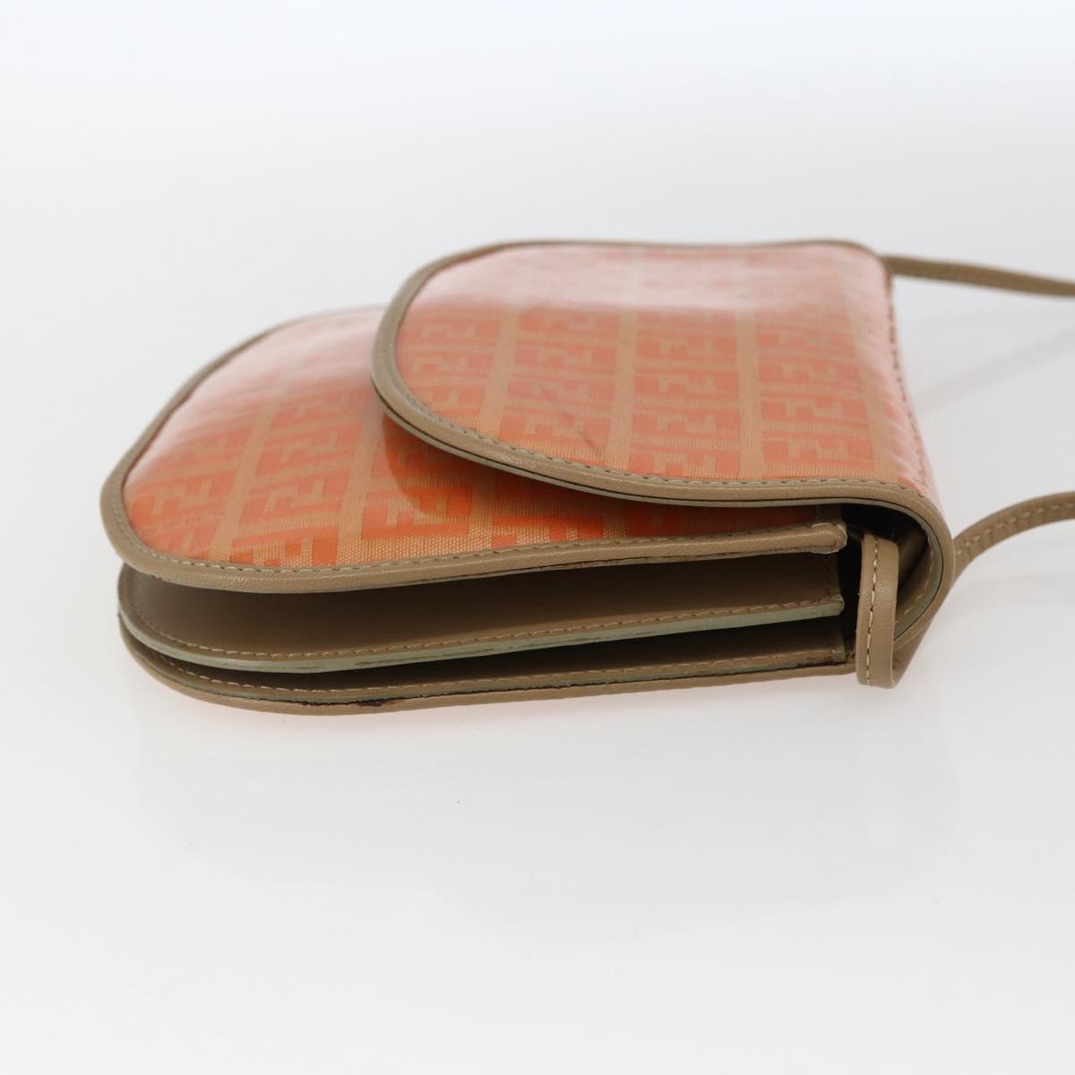 FENDI Zucchino Canvas Shoulder Bag Coated Canvas Orange Gold Auth mr2007