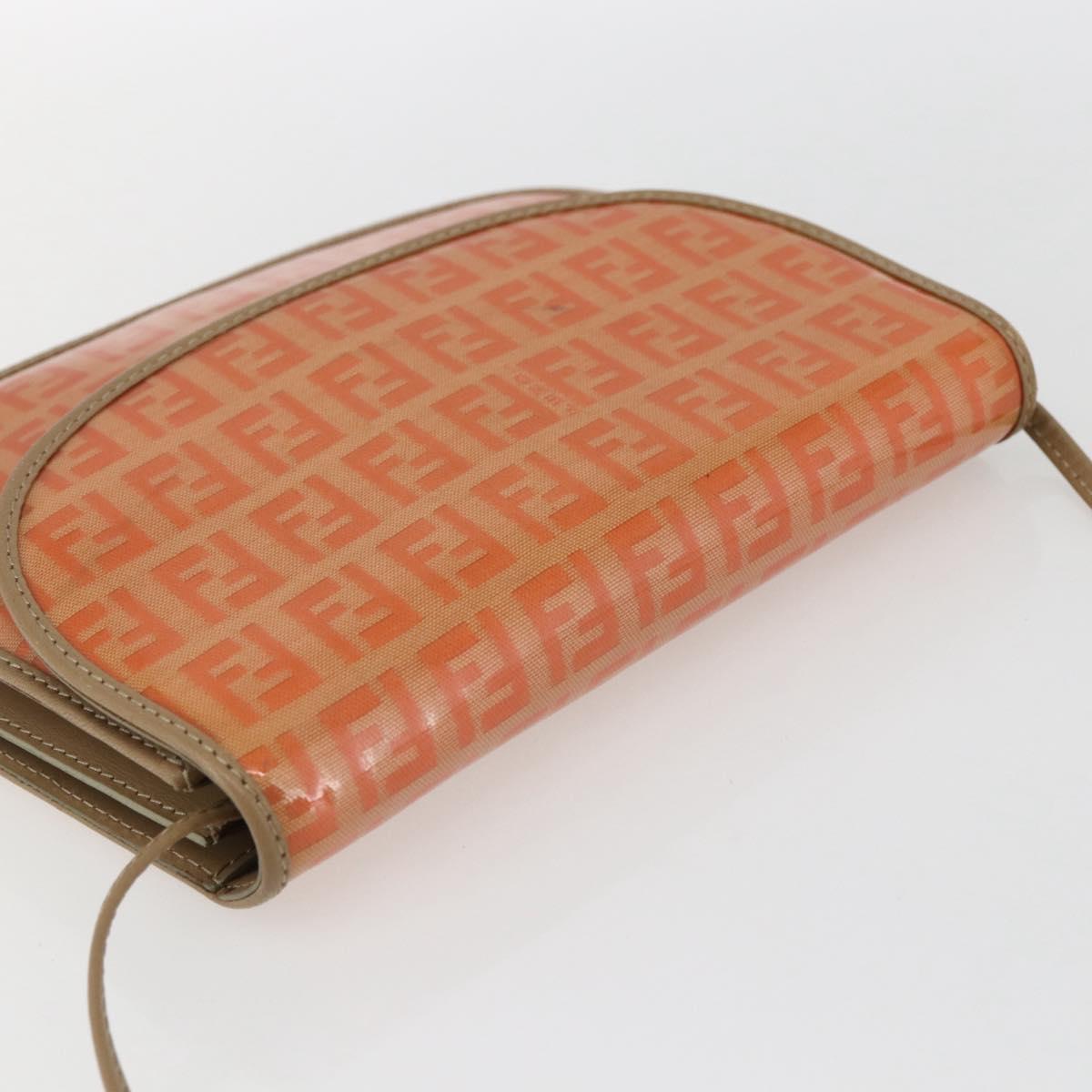 FENDI Zucchino Canvas Shoulder Bag Coated Canvas Orange Gold Auth mr2007