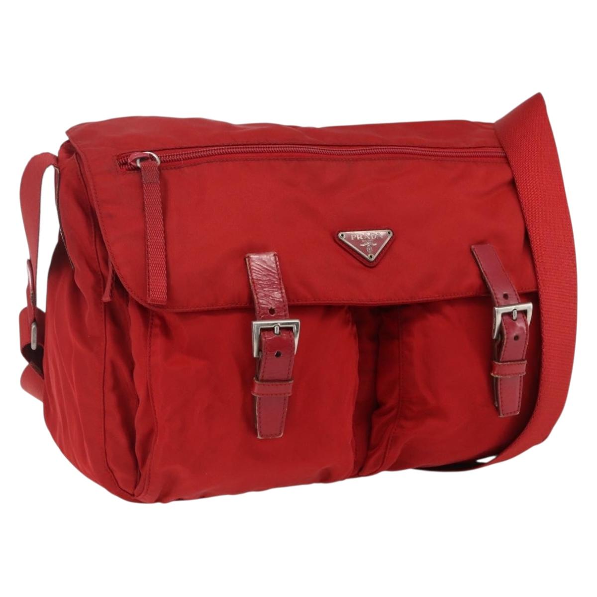 PRADA Shoulder Bag Nylon Red Silver Auth mr2008
