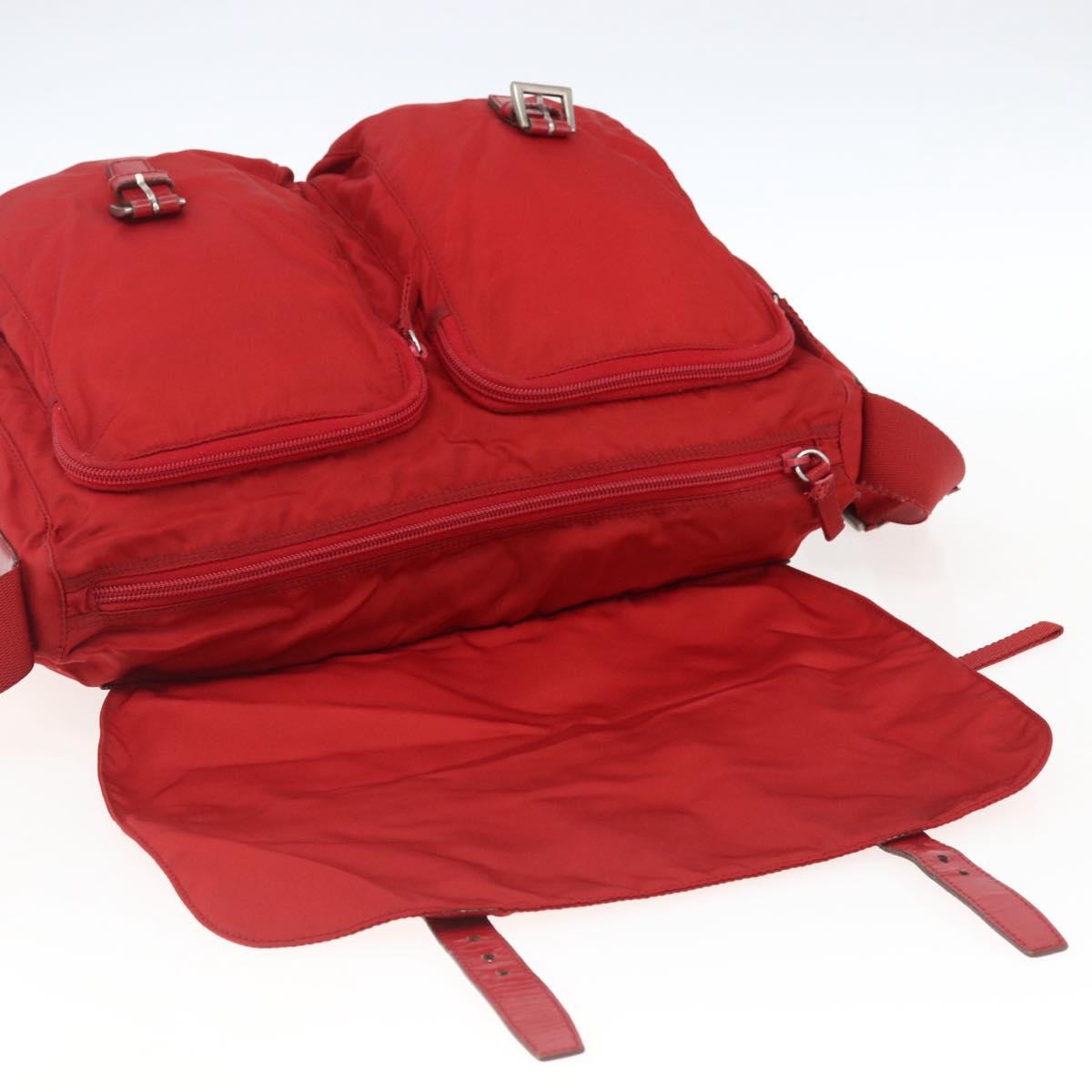 PRADA Shoulder Bag Nylon Red Silver Auth mr2008