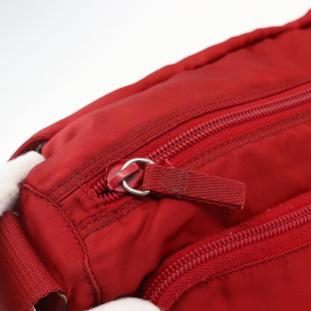 PRADA Shoulder Bag Nylon Red Silver Auth mr2008