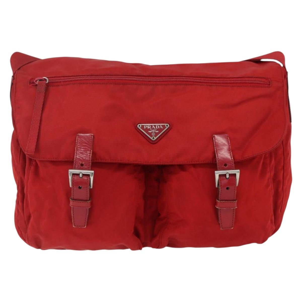PRADA Shoulder Bag Nylon Red Silver Auth mr2008
