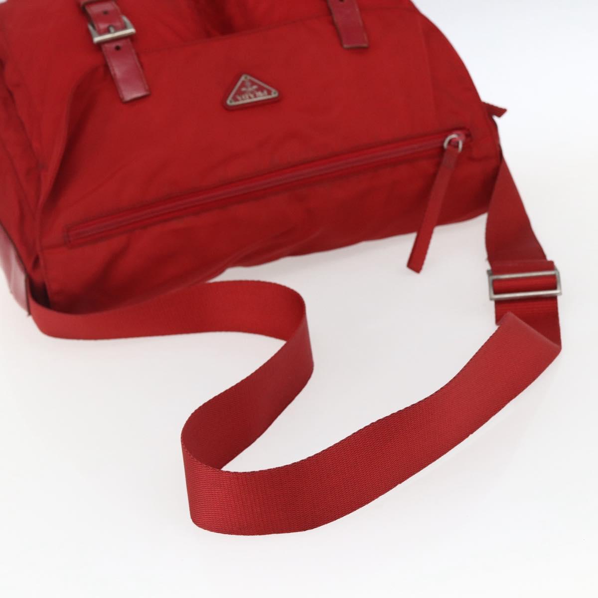 PRADA Shoulder Bag Nylon Red Silver Auth mr2008