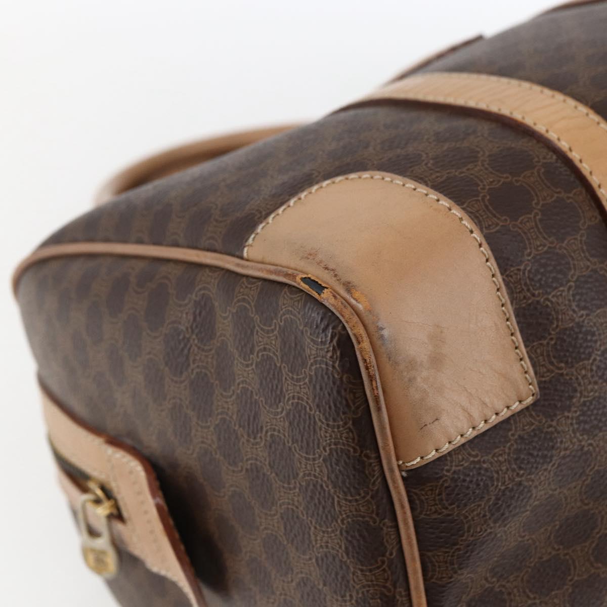 CELINE Macadam Canvas Boston Bag PVC Leather Brown Gold Auth mr2011