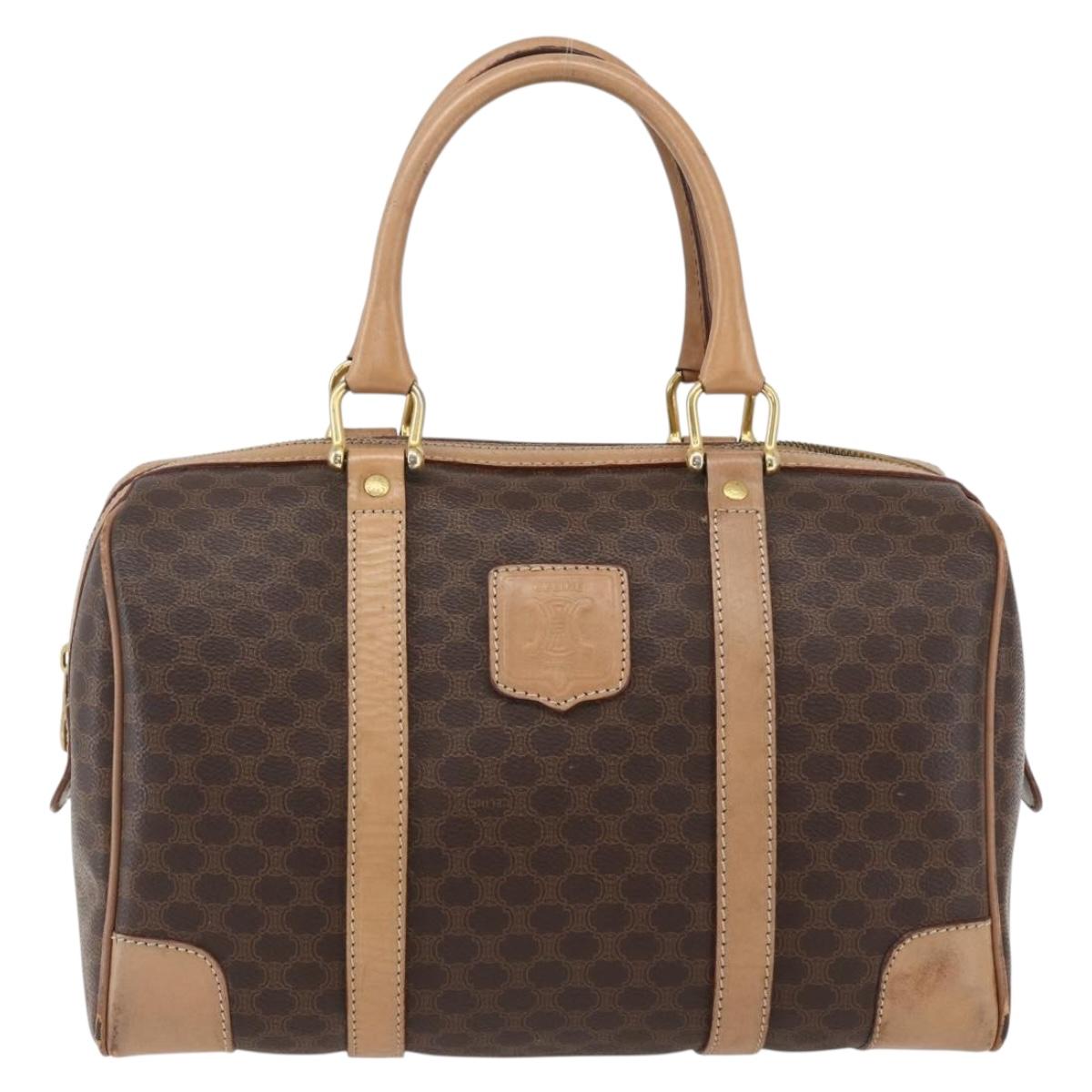 CELINE Macadam Canvas Boston Bag PVC Leather Brown Gold Auth mr2011