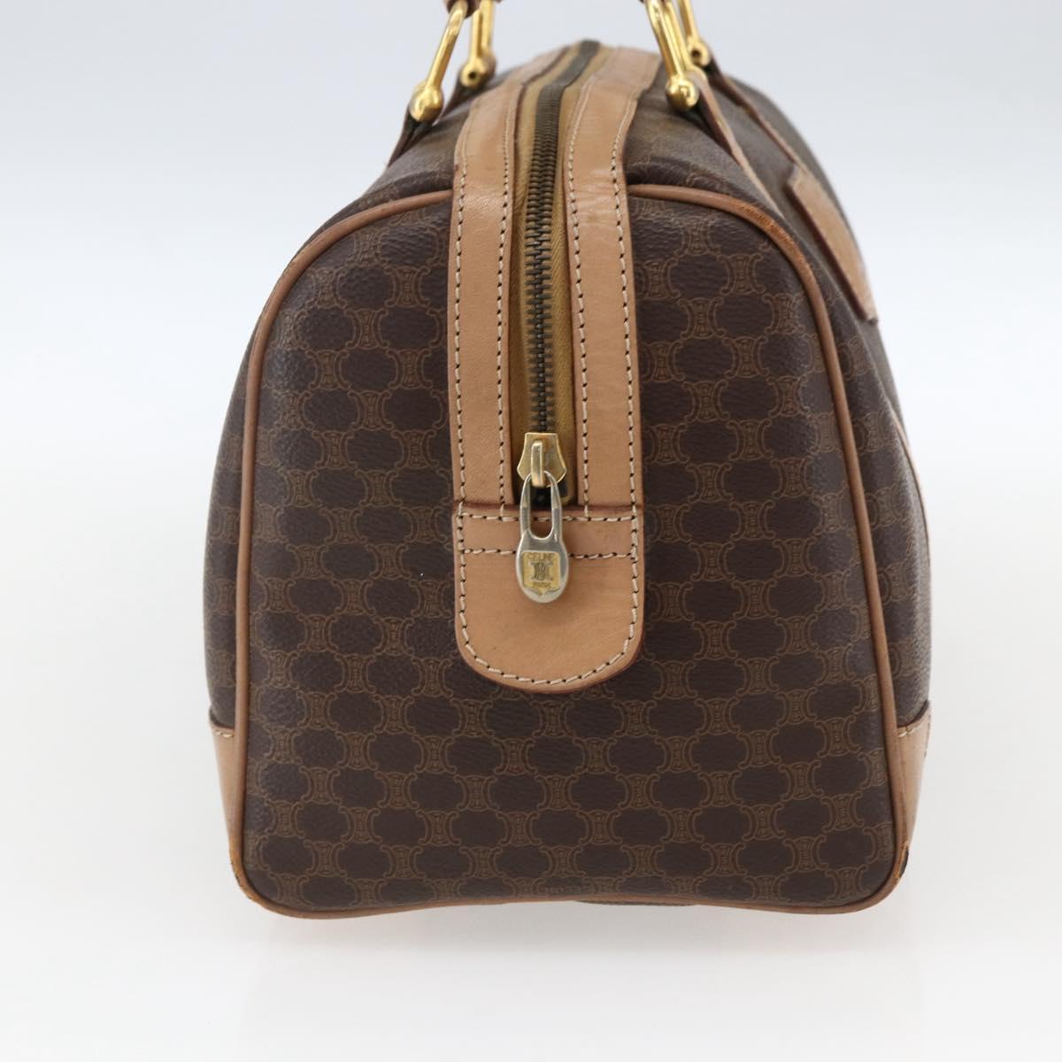 CELINE Macadam Canvas Boston Bag PVC Leather Brown Gold Auth mr2011