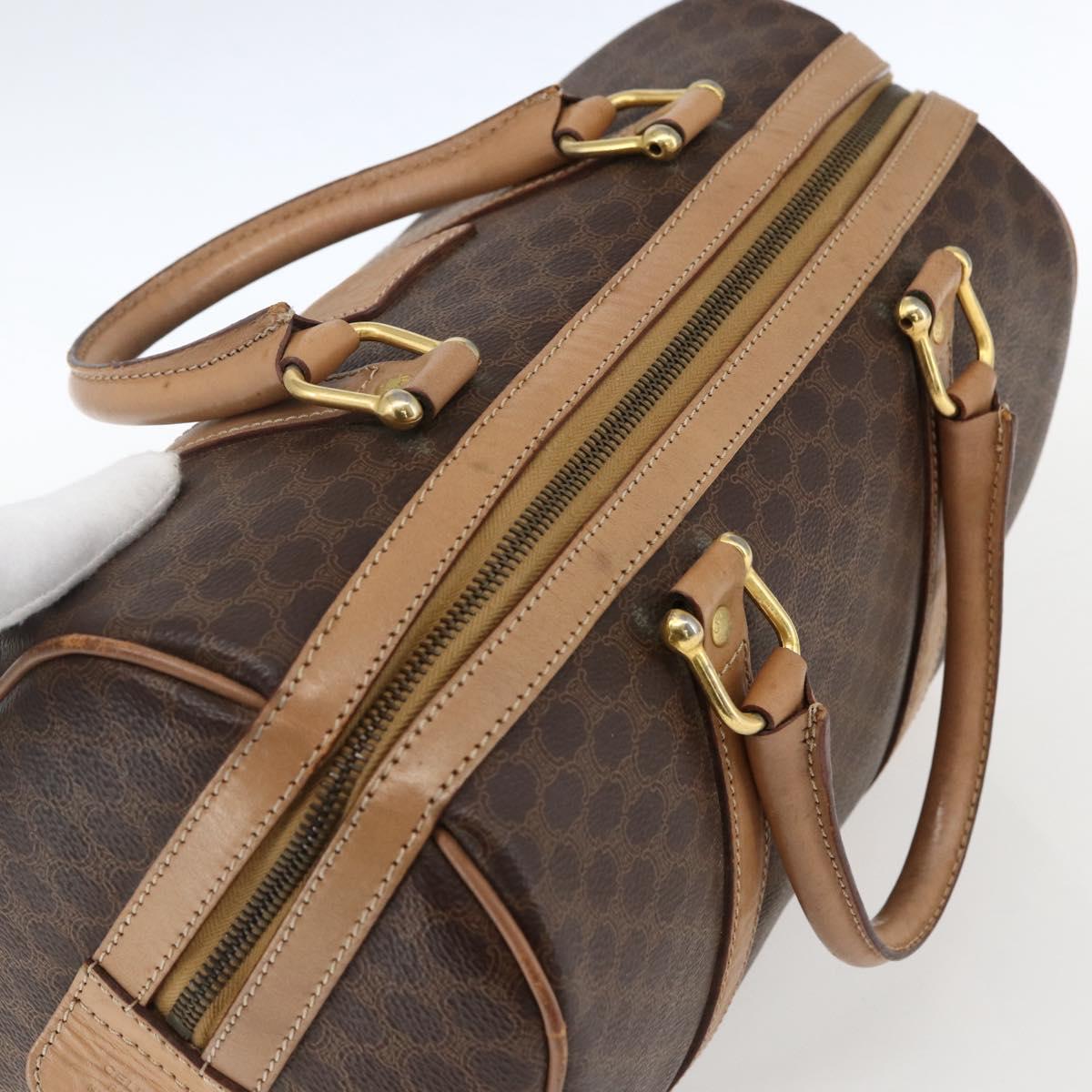 CELINE Macadam Canvas Boston Bag PVC Leather Brown Gold Auth mr2011