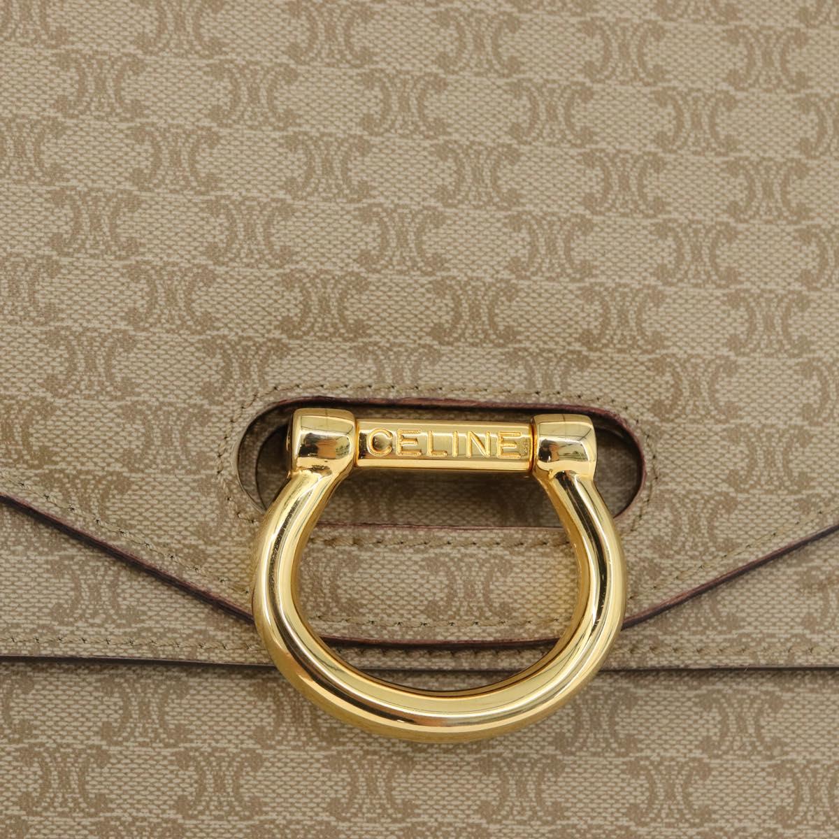 CELINE Macadam Canvas Hand Bag PVC Beige Gold Auth mr2012