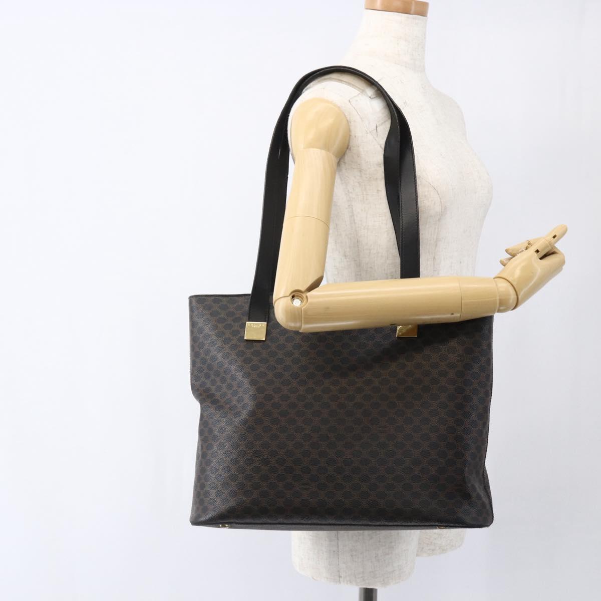 CELINE Macadam Canvas Tote Bag PVC Leather Black Gold Auth mr2013