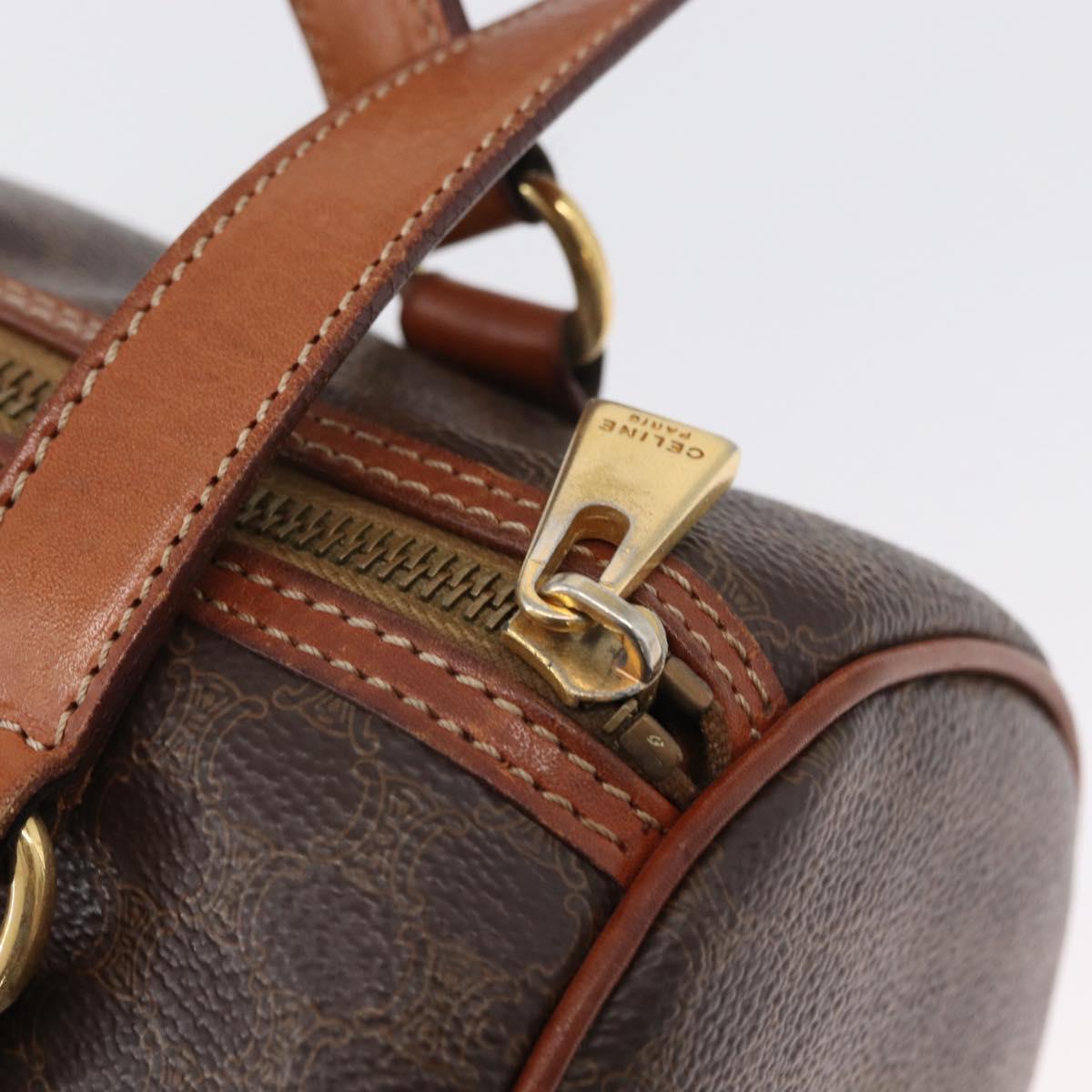 CELINE Macadam Canvas Hand Bag PVC Leather Brown Gold Auth mr2020