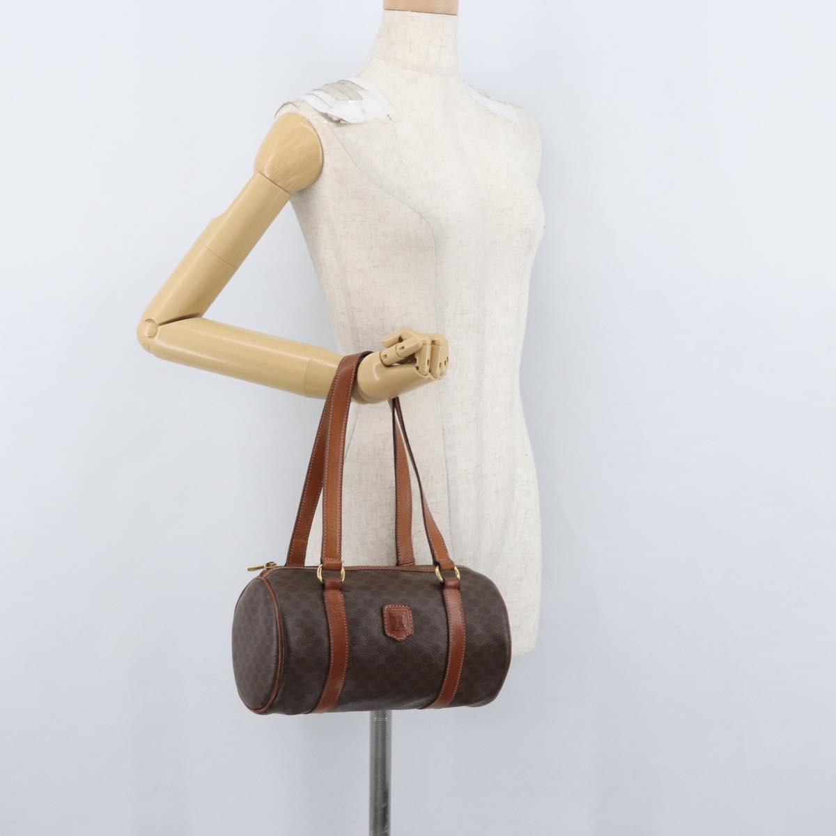 CELINE Macadam Canvas Hand Bag PVC Leather Brown Gold Auth mr2020