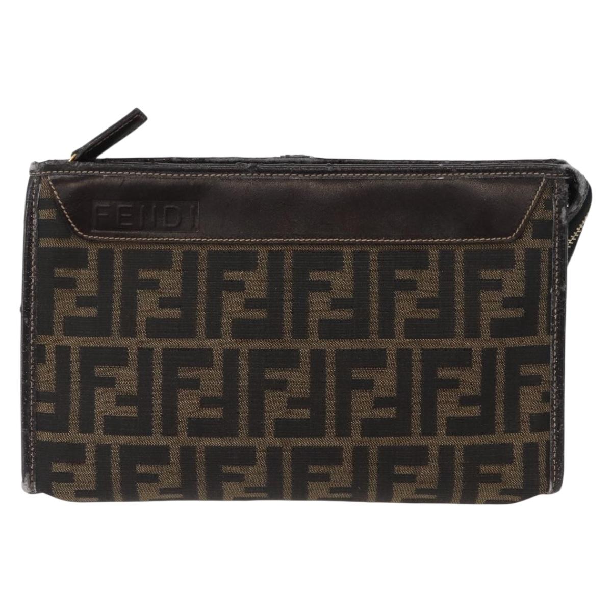 FENDI Zucca Canvas Clutch Bag Black Brown Auth mr2022