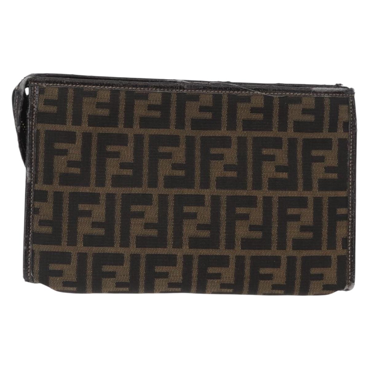 FENDI Zucca Canvas Clutch Bag Black Brown Auth mr2022