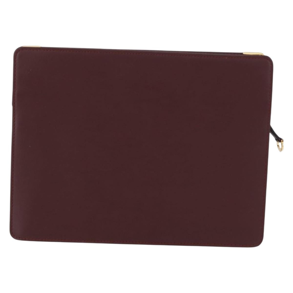 CARTIER Must Line Clutch Bag Leather Bordeaux Gold Auth mr2026