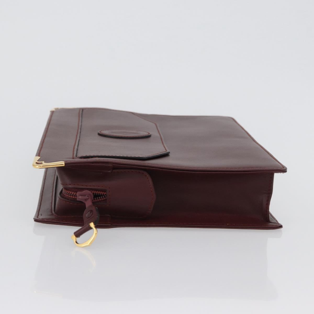 CARTIER Must Line Clutch Bag Leather Bordeaux Gold Auth mr2026