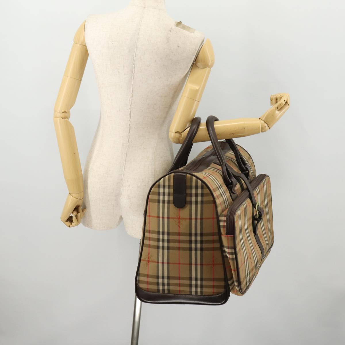 Burberrys Nova Check Boston Bag Canvas Brown Auth mr2028