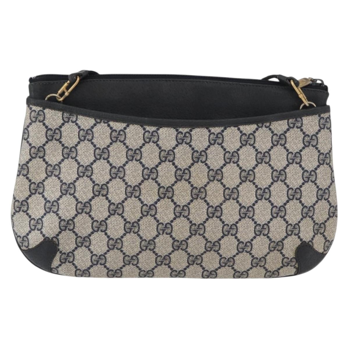 GUCCI GG Supreme Sherry Line Shoulder Bag PVC Navy Gold 904 02 026 Auth mr2029
