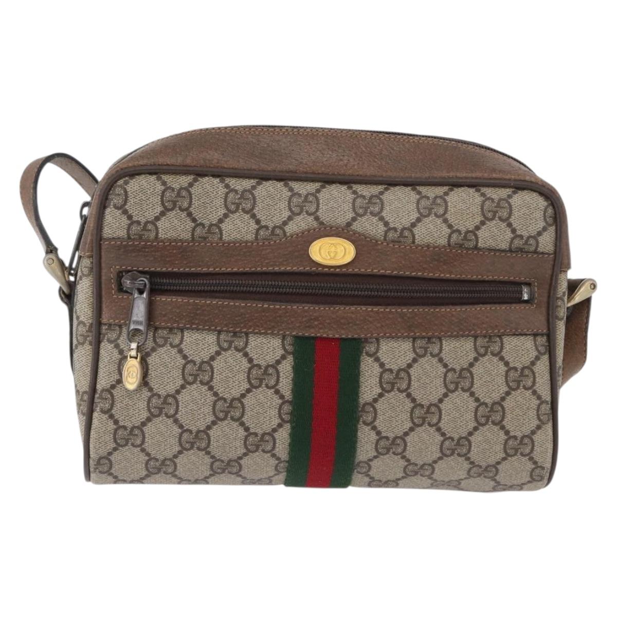 GUCCI GG Supreme Web Sherry Line Bag PVC Beige Gold 72 001 3654 Auth mr2030