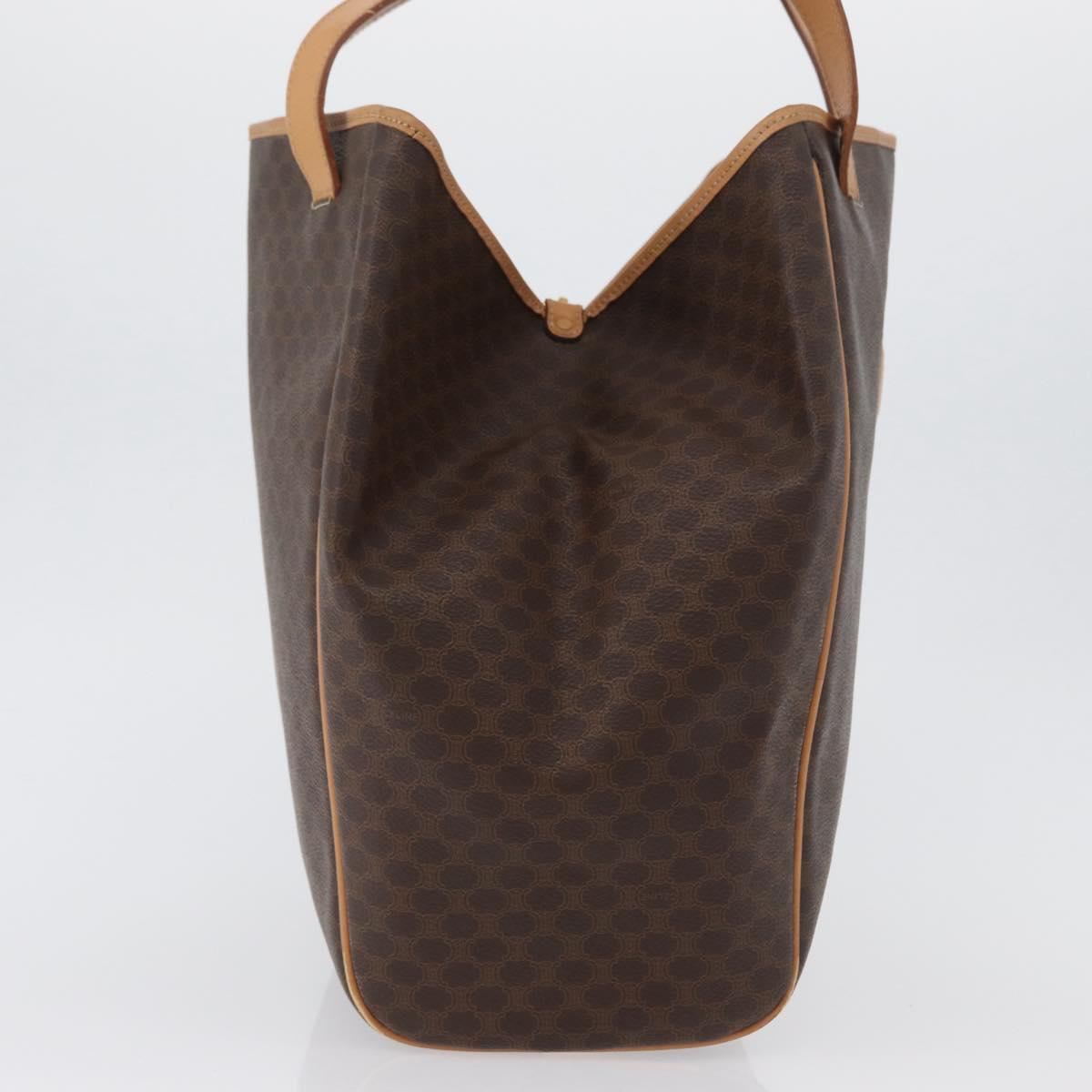 CELINE Macadam Canvas Tote Bag PVC Leather Brown Gold Auth mr2036
