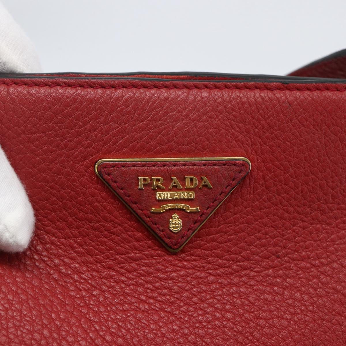 PRADA Tote Bag Leather Red Gold Auth mr2039