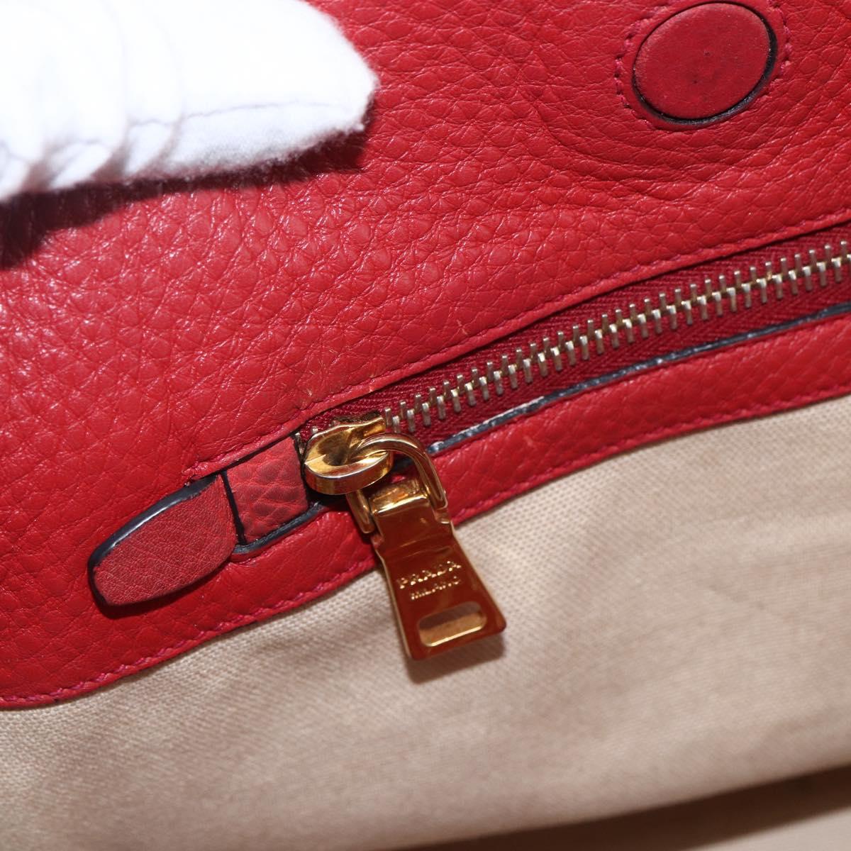 PRADA Tote Bag Leather Red Gold Auth mr2039