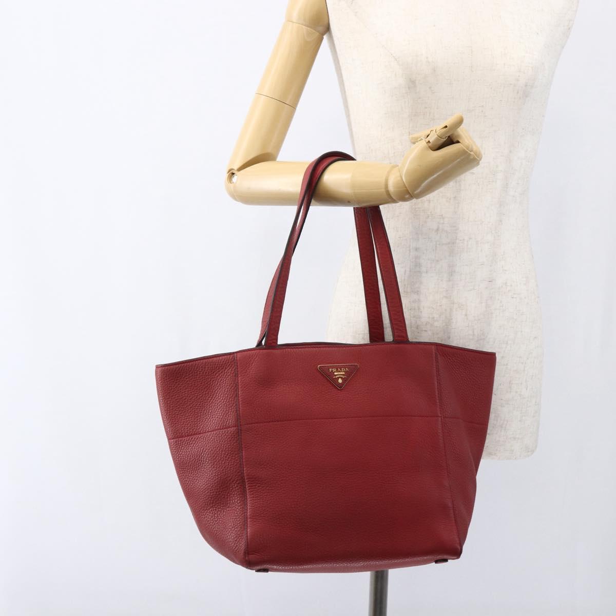 PRADA Tote Bag Leather Red Gold Auth mr2039