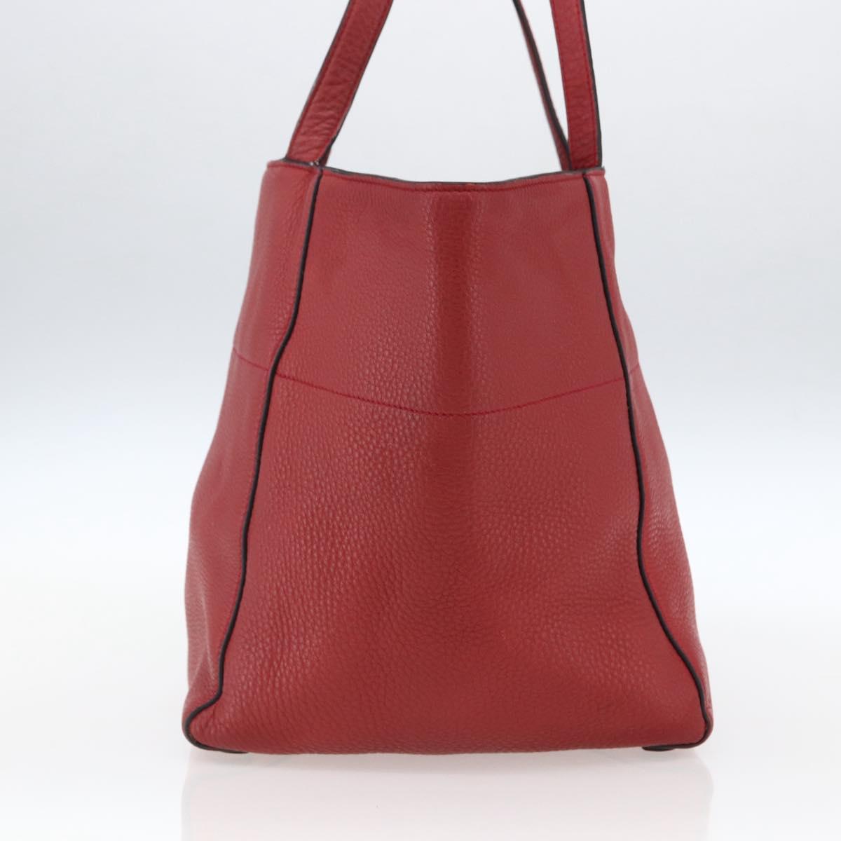 PRADA Tote Bag Leather Red Gold Auth mr2039