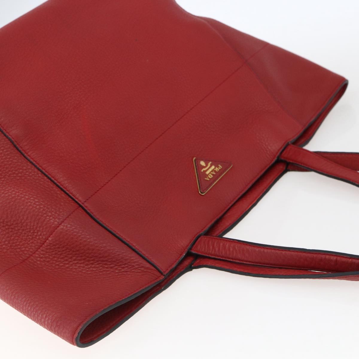 PRADA Tote Bag Leather Red Gold Auth mr2039