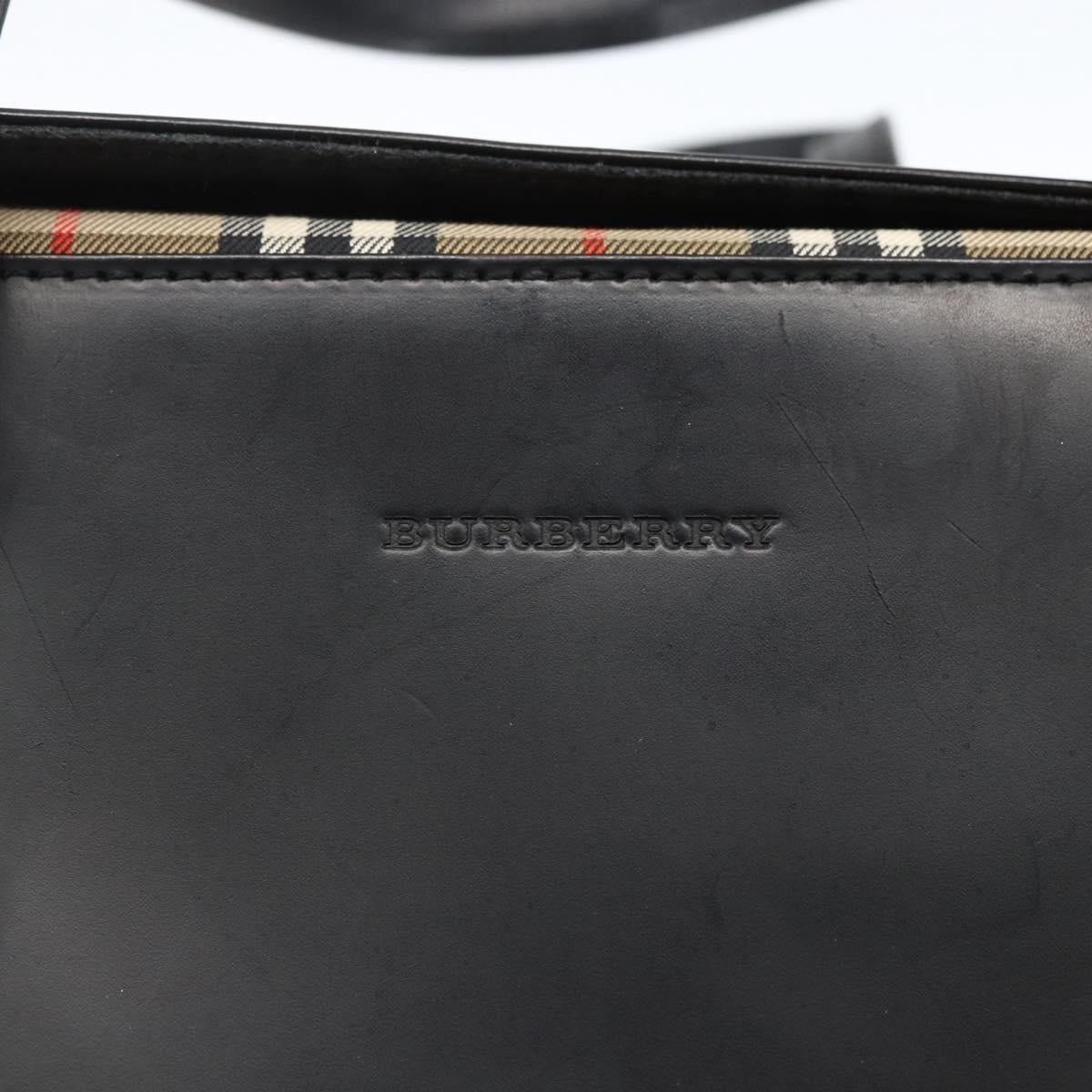 BURBERRY Nova Check Hand Bag Leather Black Silver Auth mr2041