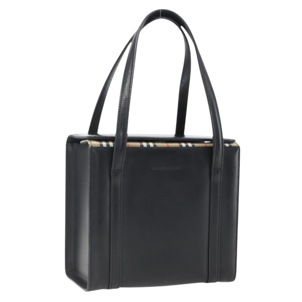 BURBERRY Nova Check Hand Bag Leather Black Silver Auth mr2041