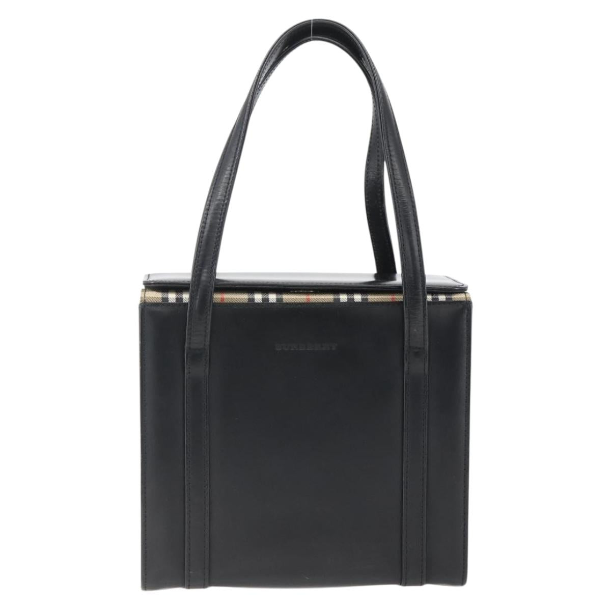 BURBERRY Nova Check Hand Bag Leather Black Silver Auth mr2041