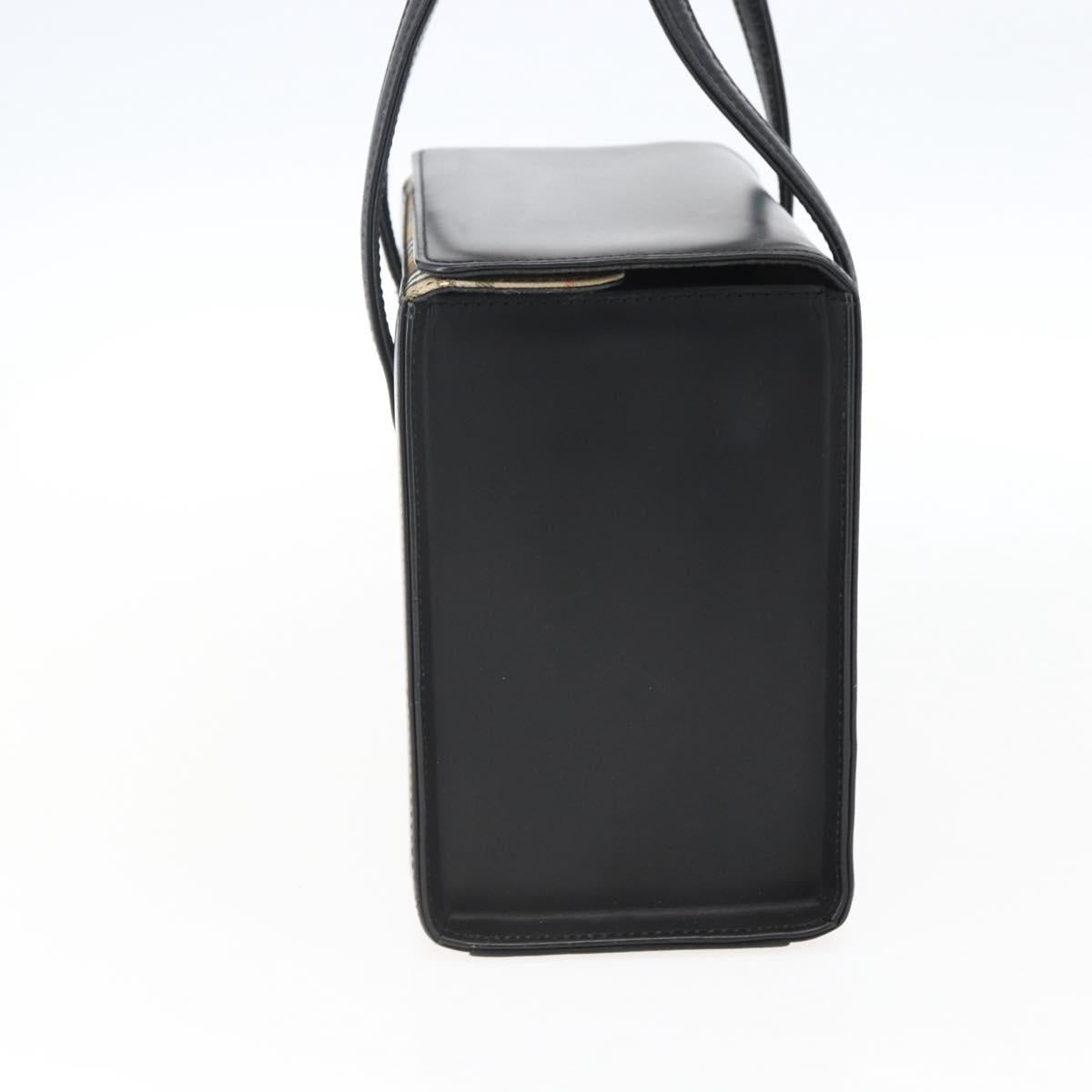 BURBERRY Nova Check Hand Bag Leather Black Silver Auth mr2041