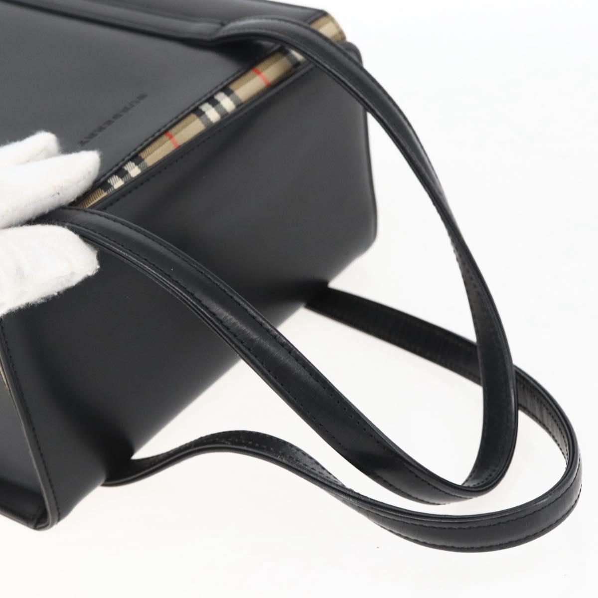 BURBERRY Nova Check Hand Bag Leather Black Silver Auth mr2041