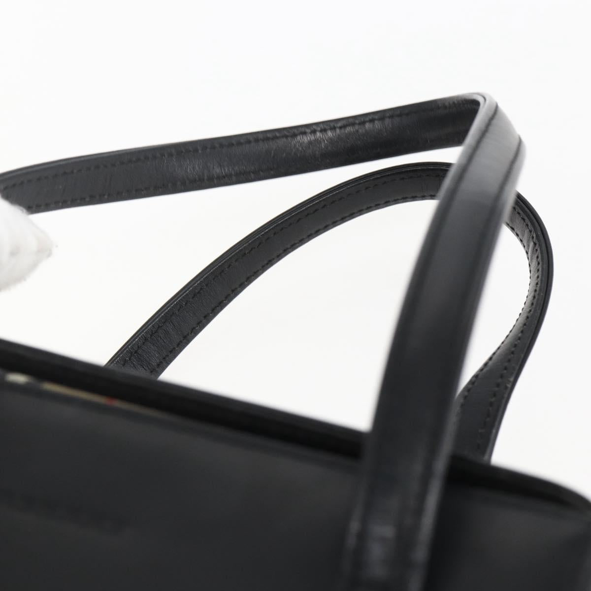 BURBERRY Nova Check Hand Bag Leather Black Silver Auth mr2041