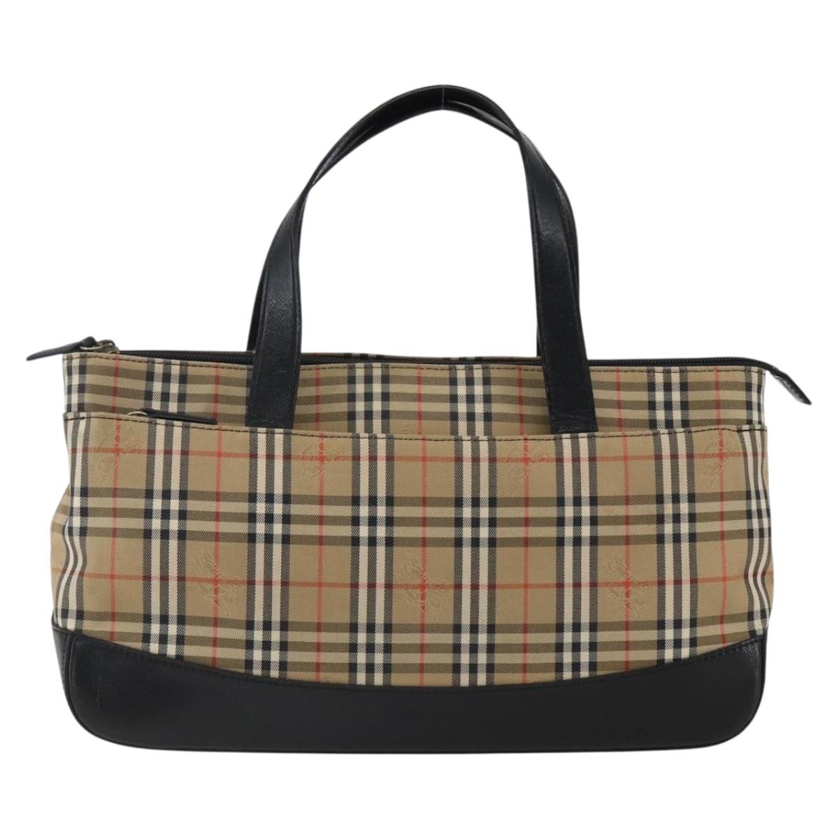 BURBERRY Nova Check Hand Bag Canvas Brown Gold Auth mr2045
