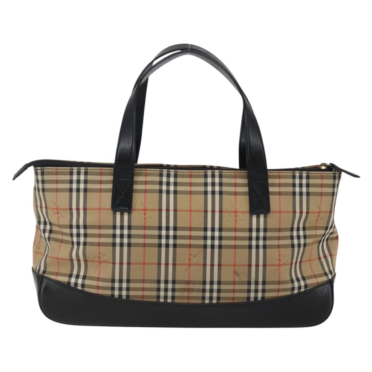 BURBERRY Nova Check Hand Bag Canvas Brown Gold Auth mr2045