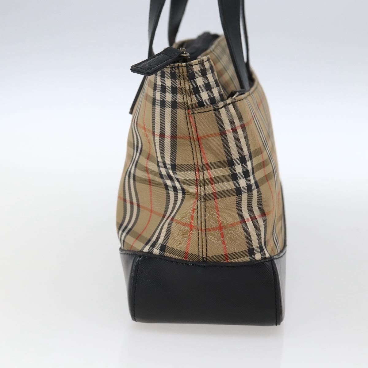 BURBERRY Nova Check Hand Bag Canvas Brown Gold Auth mr2045