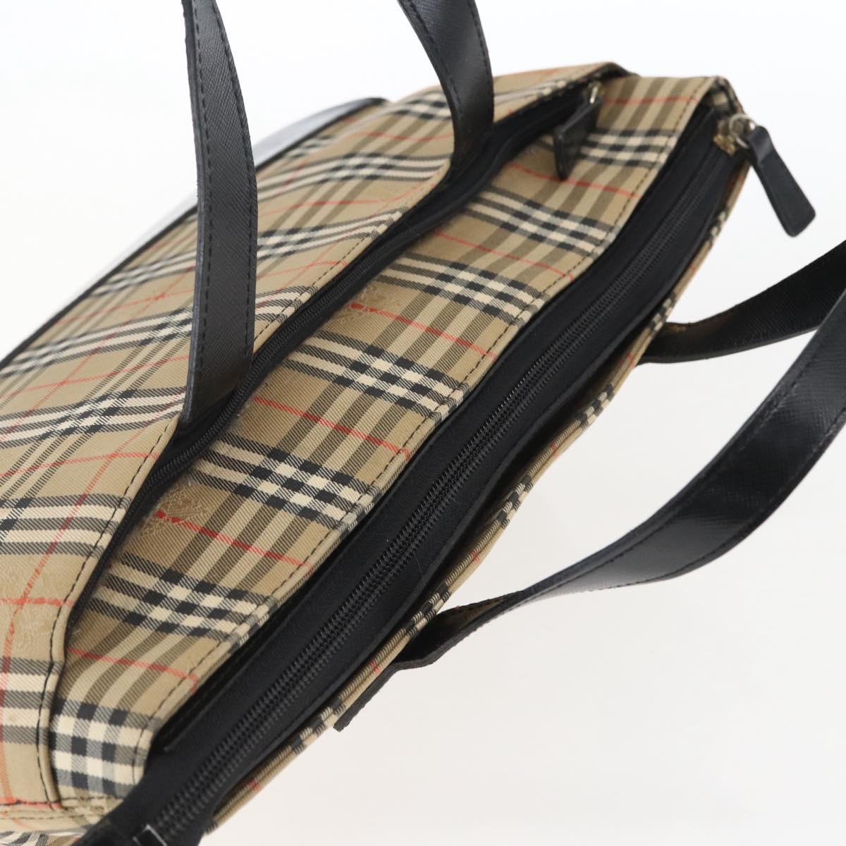 BURBERRY Nova Check Hand Bag Canvas Brown Gold Auth mr2045