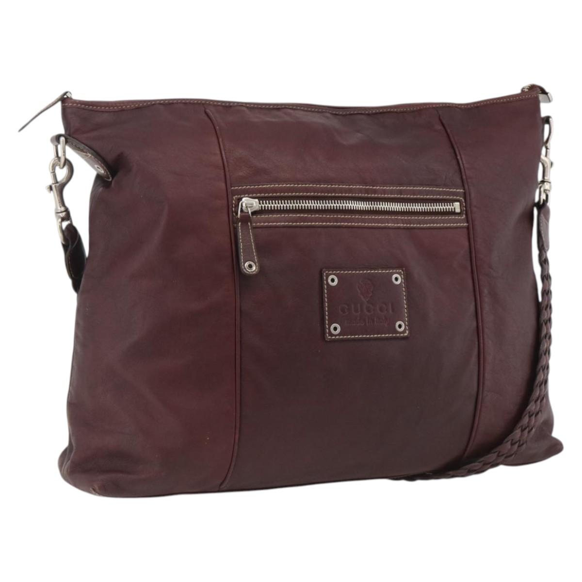GUCCI Shoulder Bag Leather Bordeaux Silver 189678 Auth mr2047