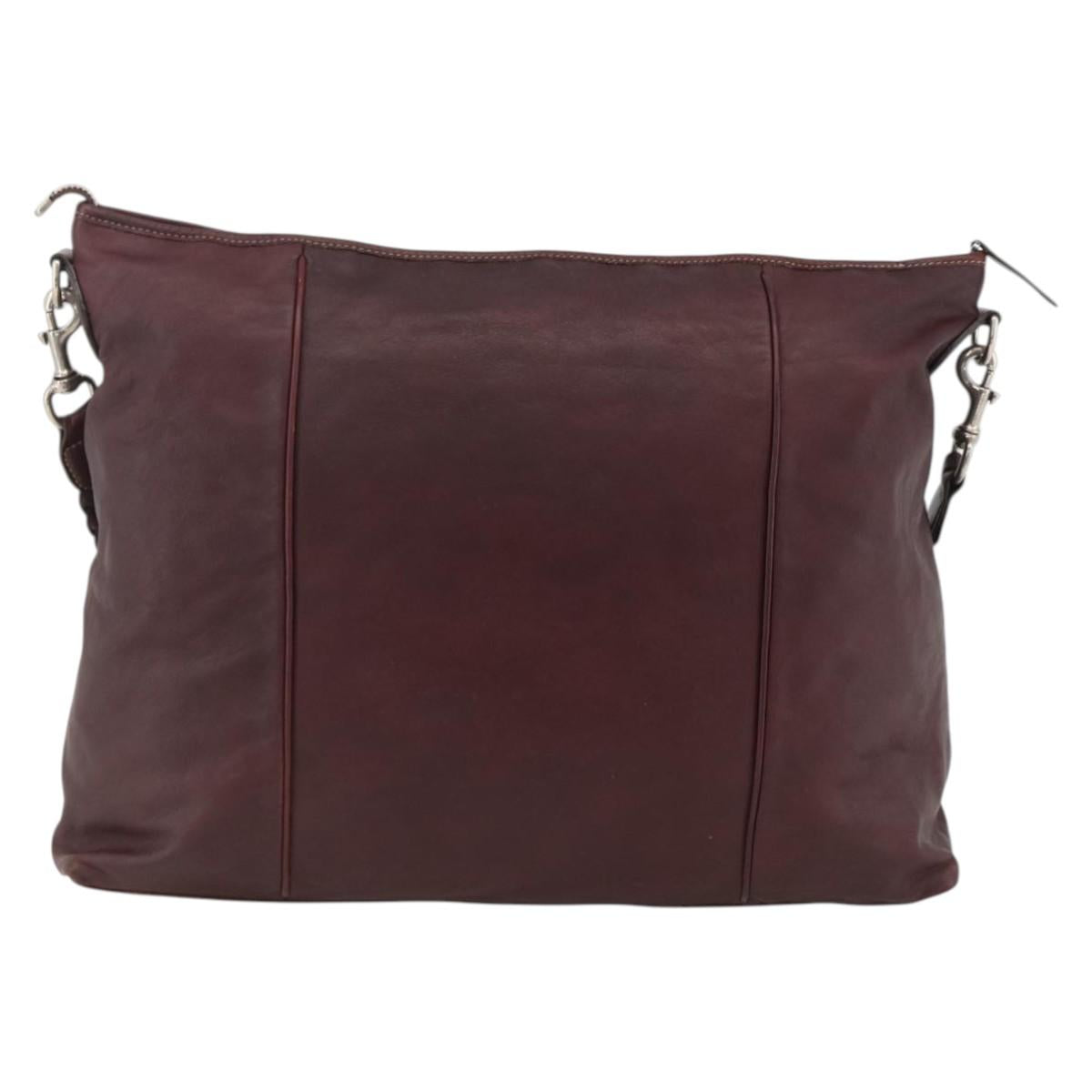 GUCCI Shoulder Bag Leather Bordeaux Silver 189678 Auth mr2047