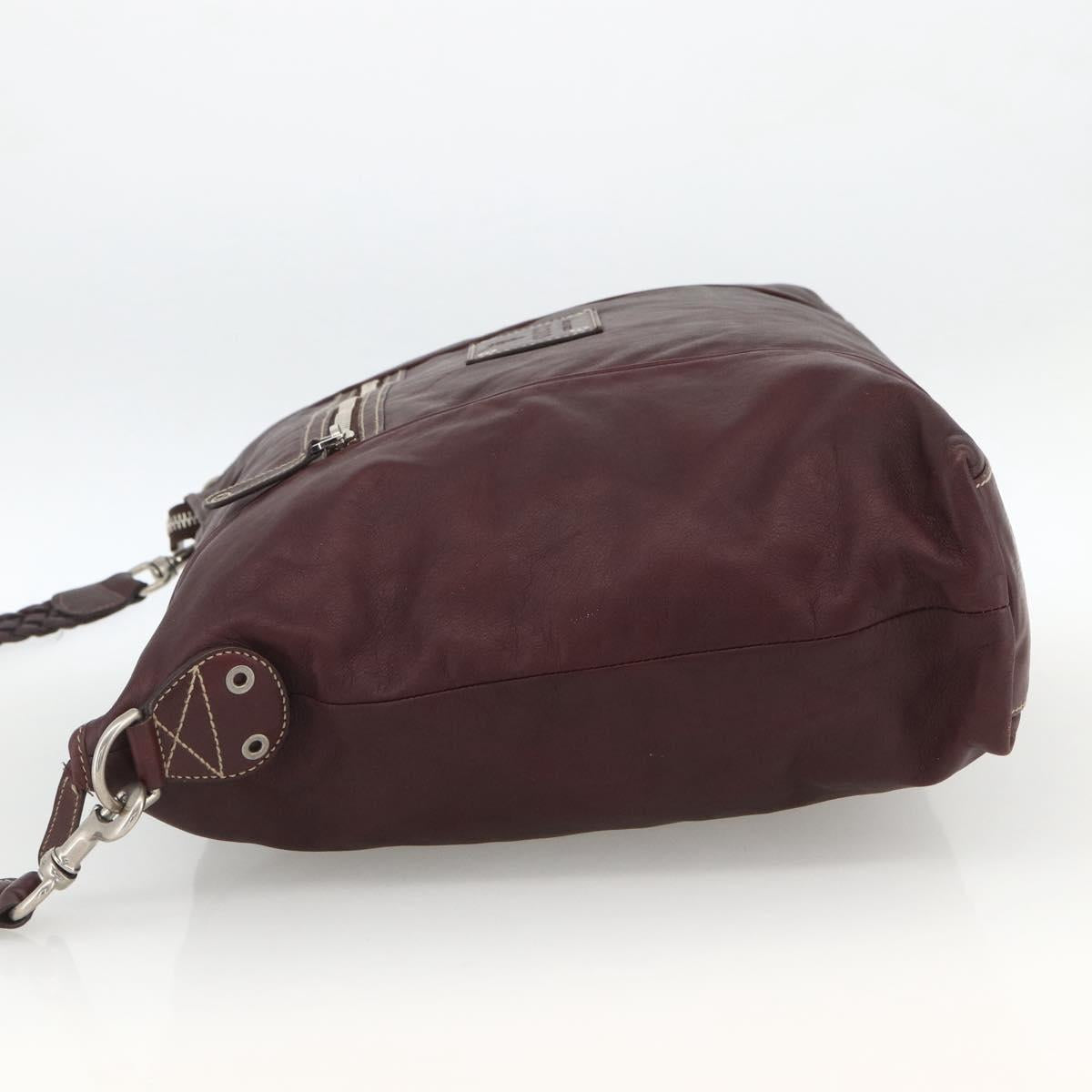 GUCCI Shoulder Bag Leather Bordeaux Silver 189678 Auth mr2047